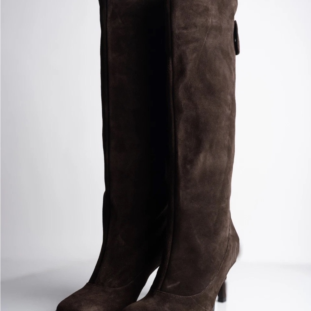 ZARA Women’s Tall Suede Knee-High Boots in Dark Brown